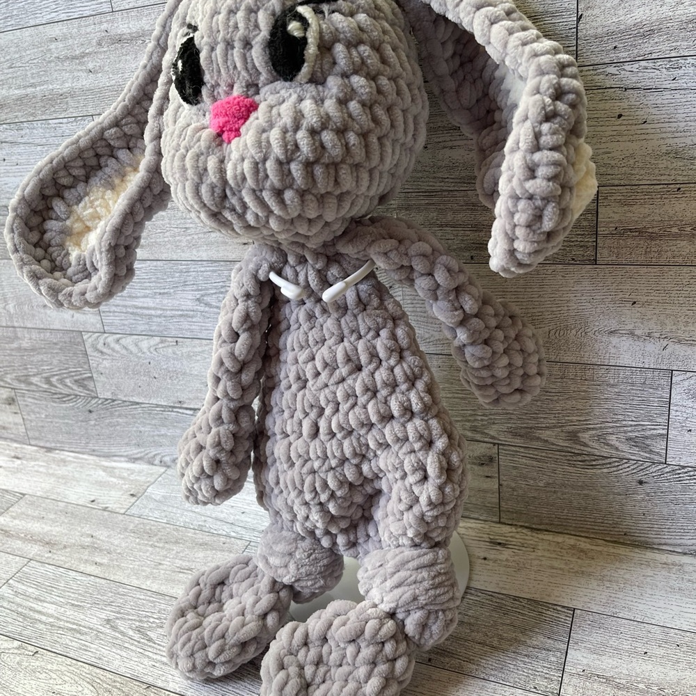 Gray Plush Bunny Toy Handmade Crochet